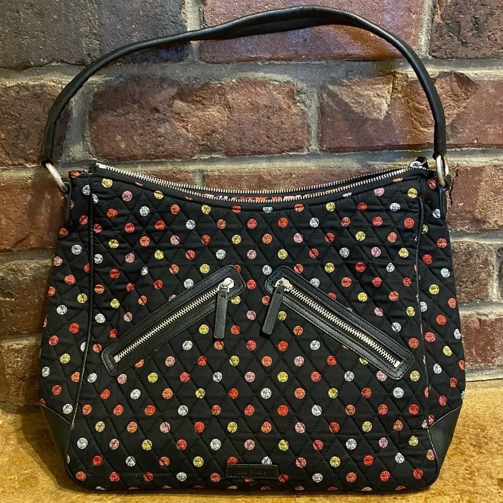 Vera Bradley Vivian Hobo Bag in‎ Black and Red Havana Dots cotton print